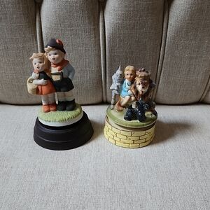 2 Musical Porcelain Japanese Figures. Hummel look-a-like & Wizard of Oz